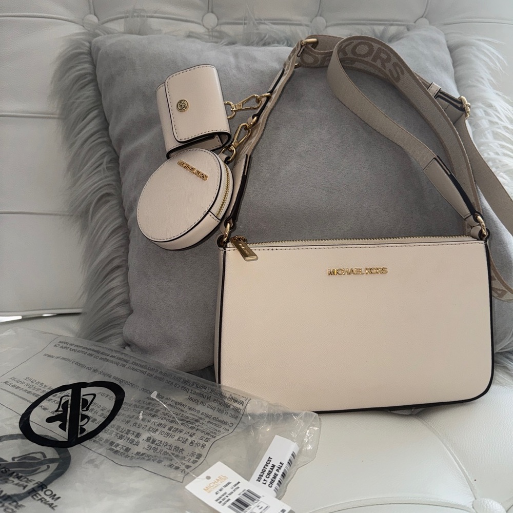 Michael Kors Off-White Crossbody Bag with Gold Accents